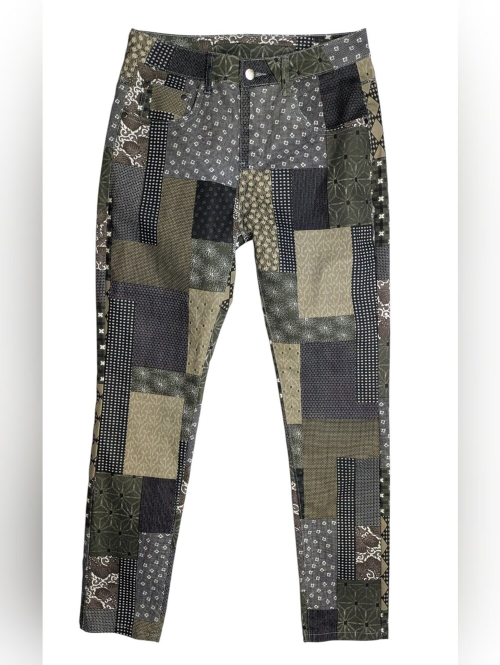 Patchwork Skinny Jeans - Olive & Black Size M/L